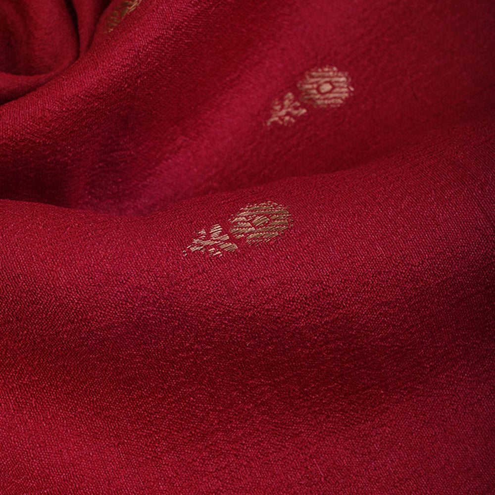 Chili Red Moonga Tussar Fabric With Floral Buttis