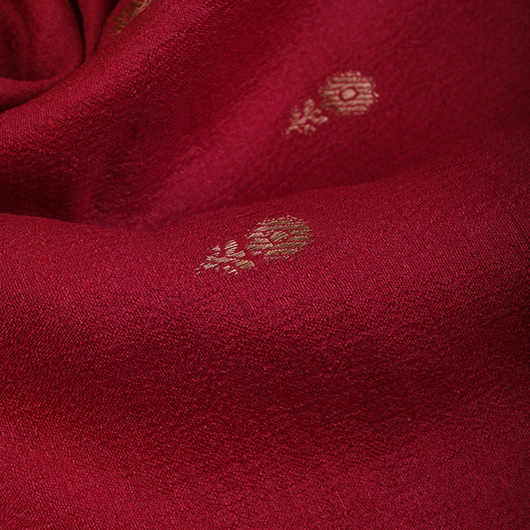 Chili Red Moonga Tussar Fabric With Floral Buttis