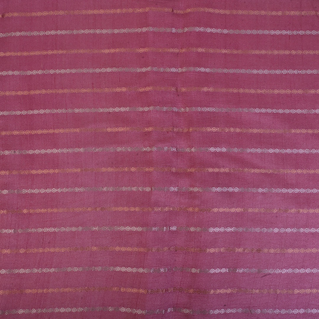 Coral Pink Moonga Tussar Fabric With Stripes