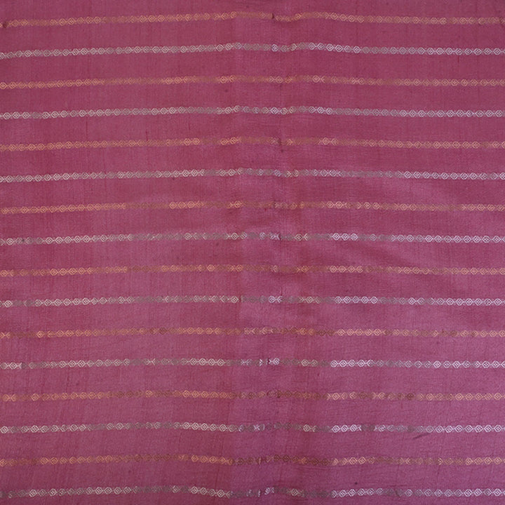 Coral Pink Moonga Tussar Fabric With Stripes