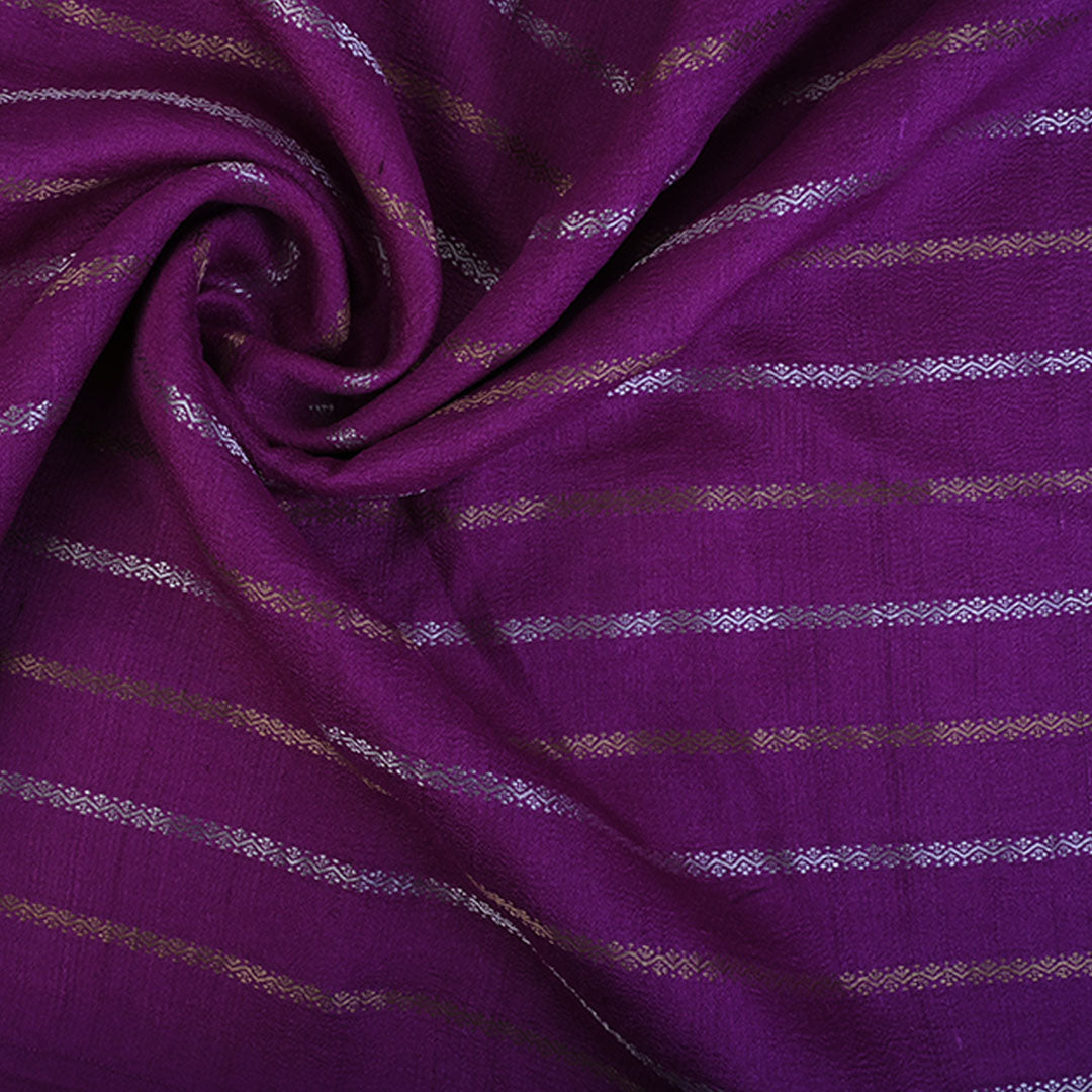 Pansy Purple Moonga Tussar Fabric With Stripes