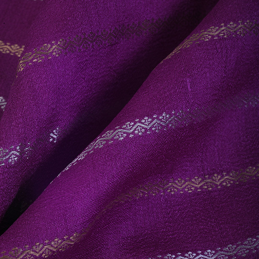 Pansy Purple Moonga Tussar Fabric With Stripes