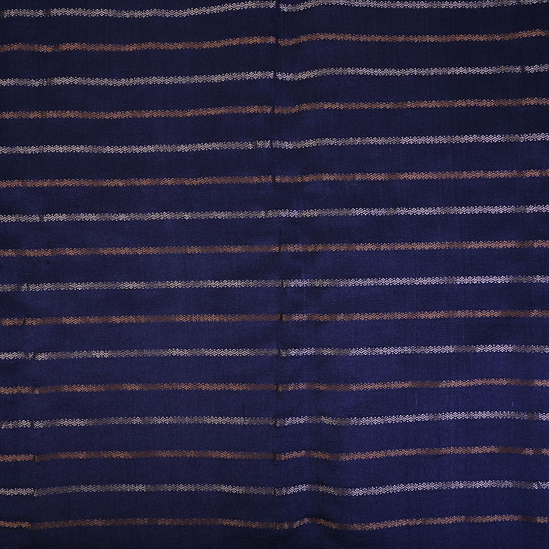 Dark Navy Blue Moonga Tussar Fabric With Stripes