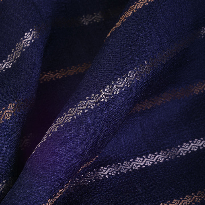 Dark Navy Blue Moonga Tussar Fabric With Stripes