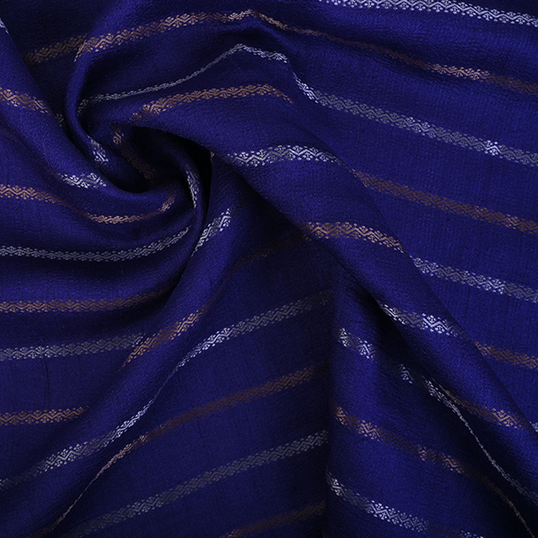 Royal Blue Moonga Tussar Fabric With Stripes