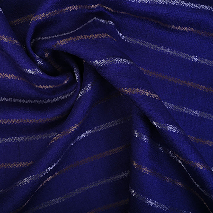 Royal Blue Moonga Tussar Fabric With Stripes