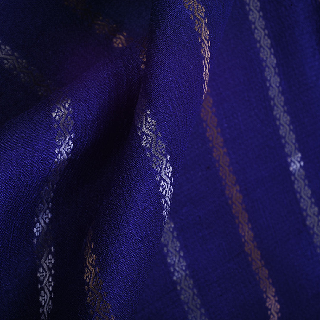 Royal Blue Moonga Tussar Fabric With Stripes