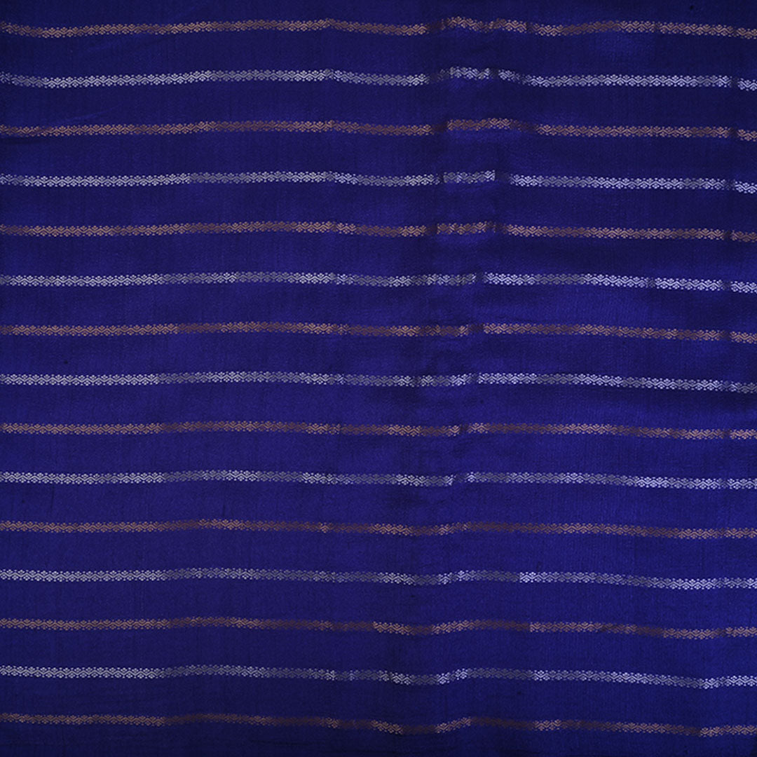 Royal Blue Moonga Tussar Fabric With Stripes