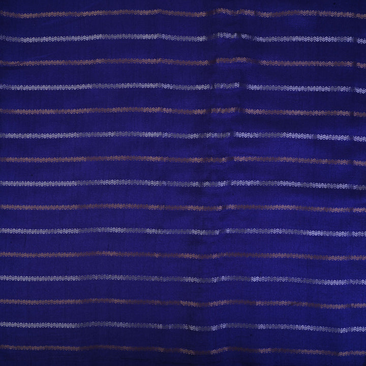 Royal Blue Moonga Tussar Fabric With Stripes