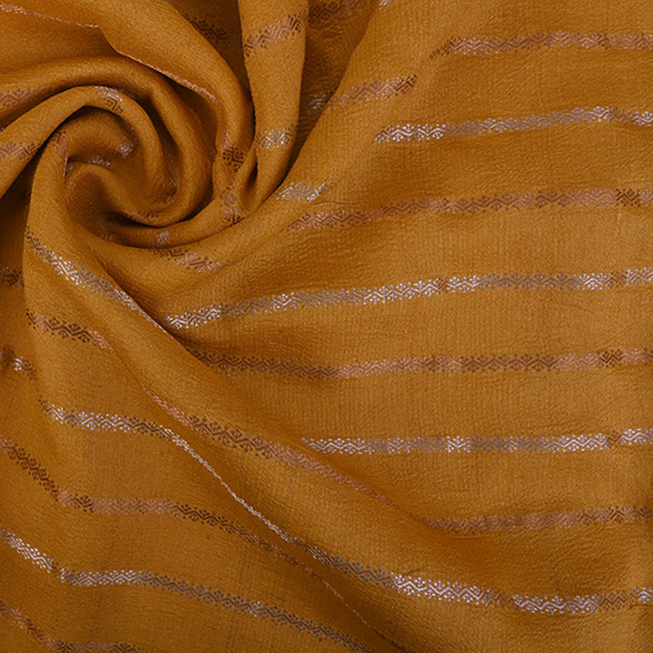 Turmeric Yellow Moonga Tussar Fabric With Stripes