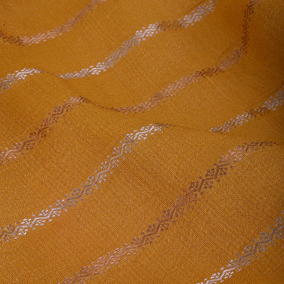 Turmeric Yellow Moonga Tussar Fabric With Stripes