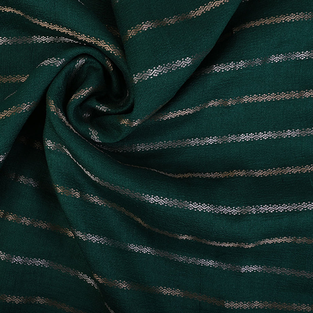 Dark Green Moonga Tussar Fabric With Floral Buttis