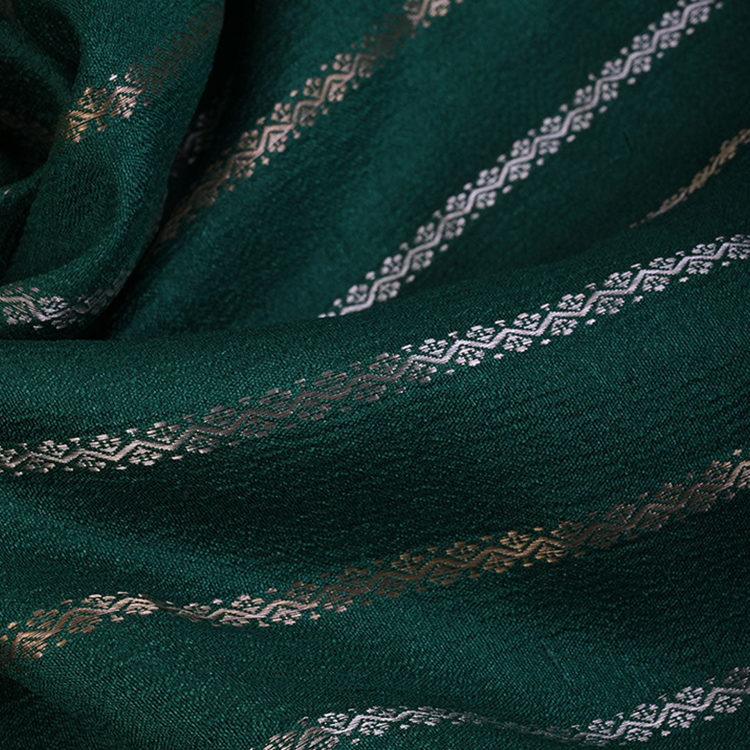 Dark Green Moonga Tussar Fabric With Floral Buttis