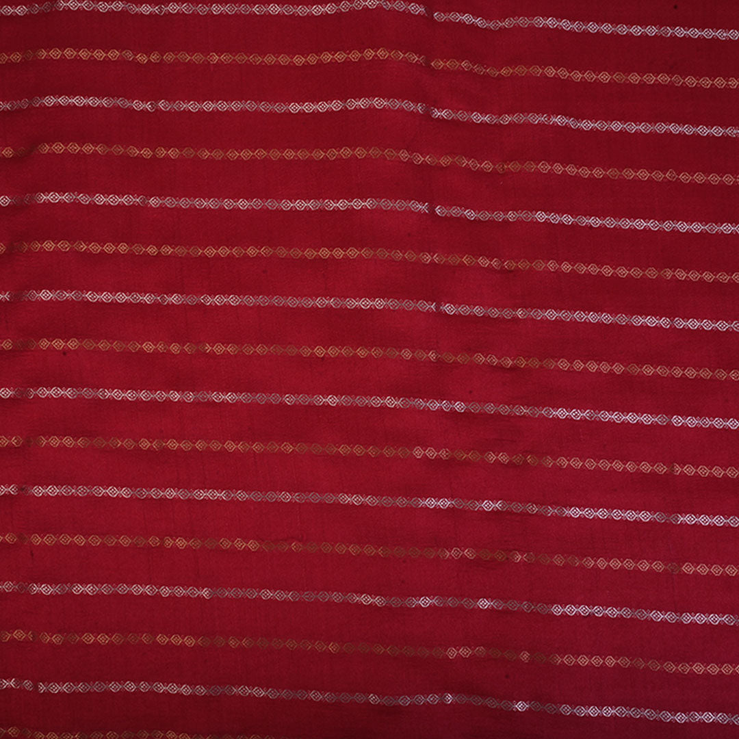 Imperial Red Moonga Tussar Fabric With Stripes