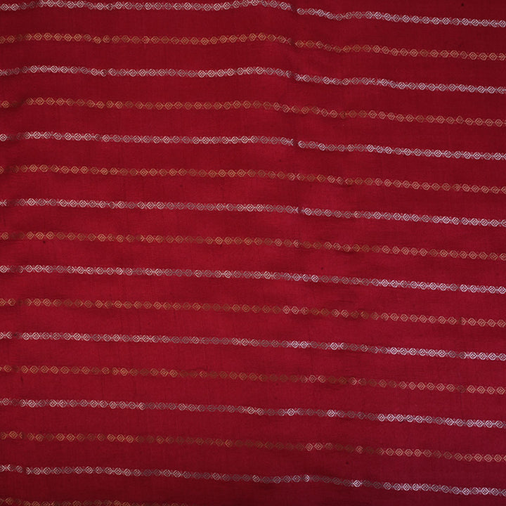 Imperial Red Moonga Tussar Fabric With Stripes