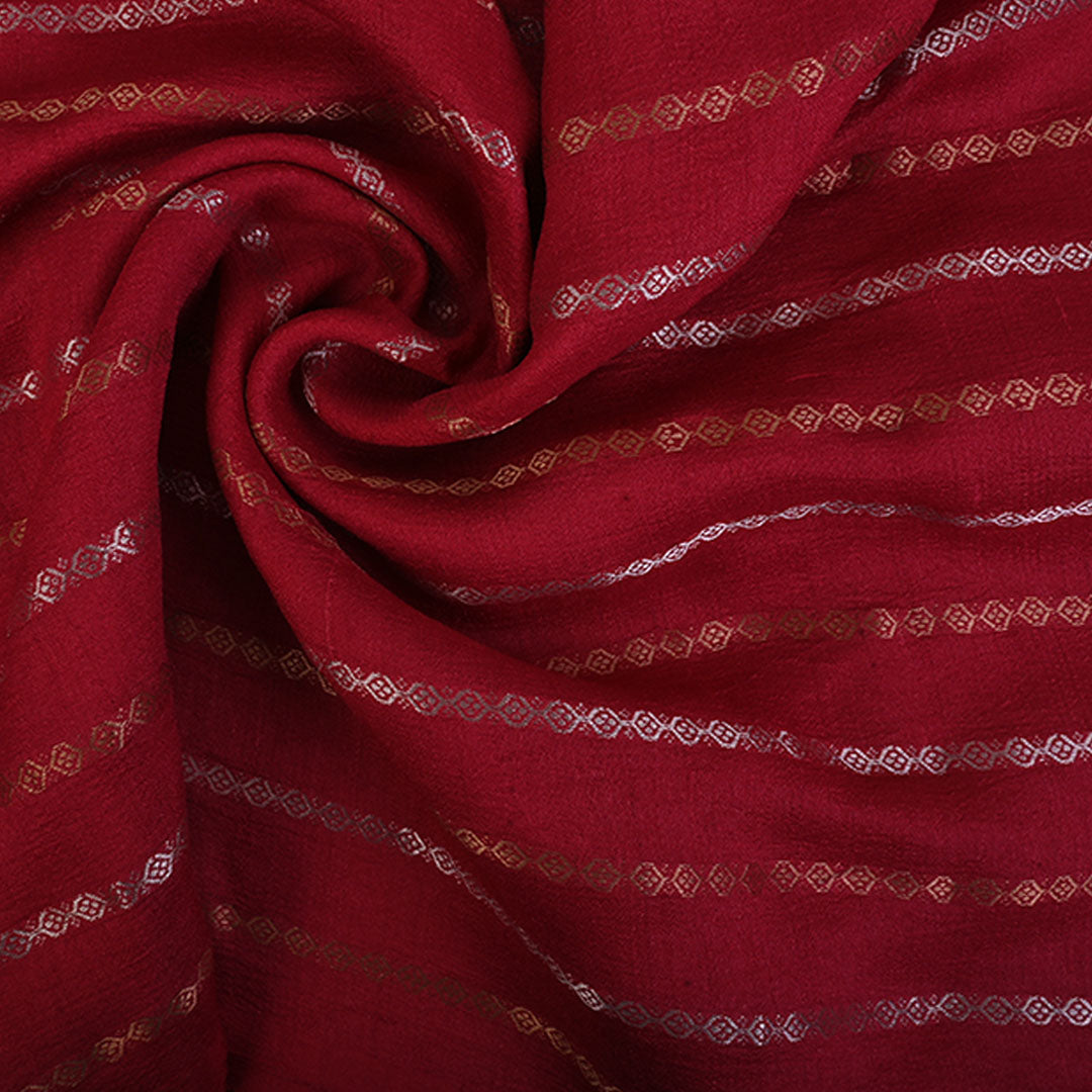 Imperial Red Moonga Tussar Fabric With Stripes