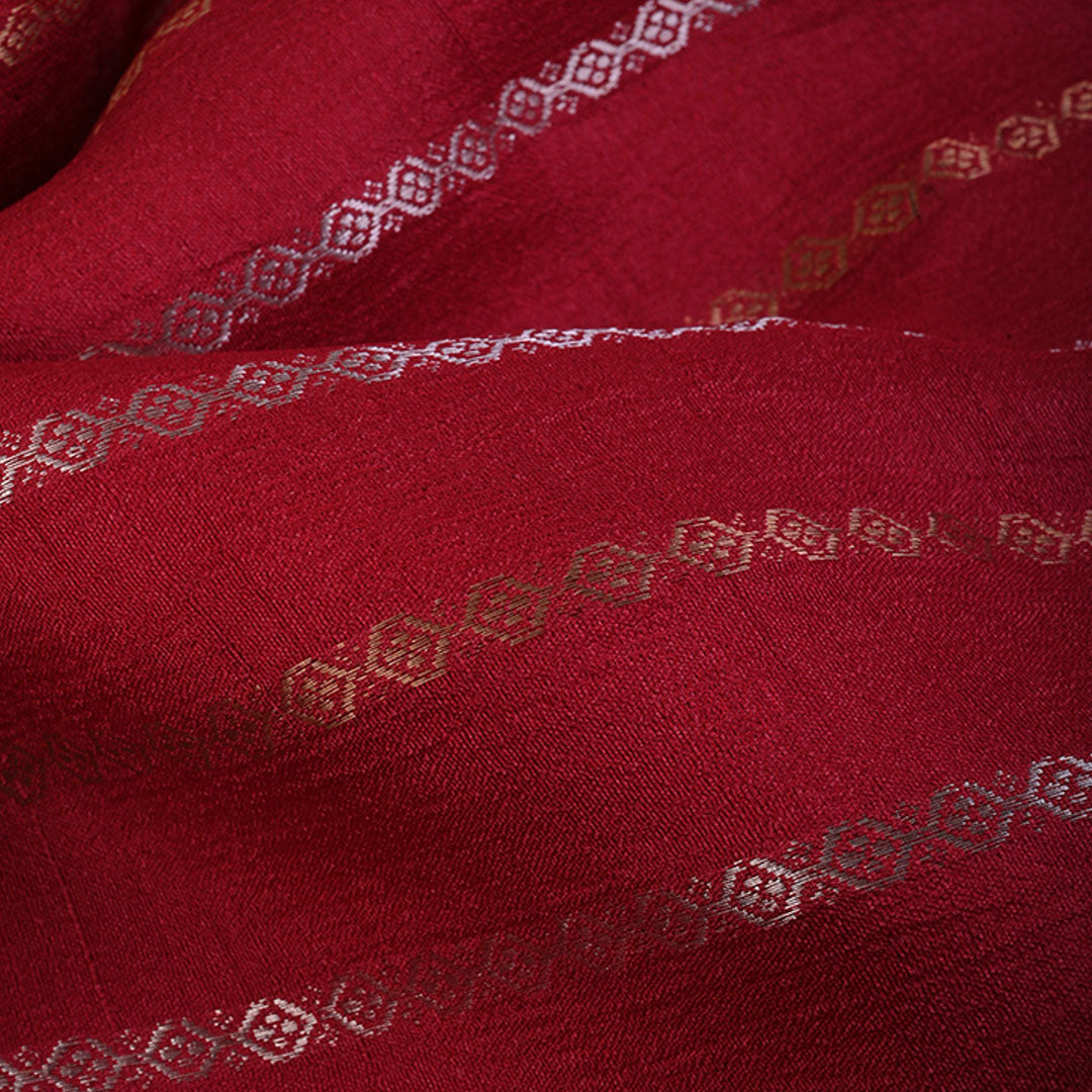 Imperial Red Moonga Tussar Fabric With Stripes