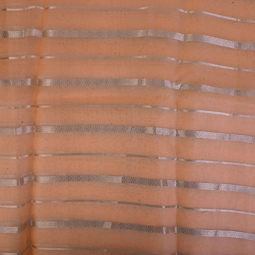 Salmon Orange Organza Tissue Fabric With Stripes