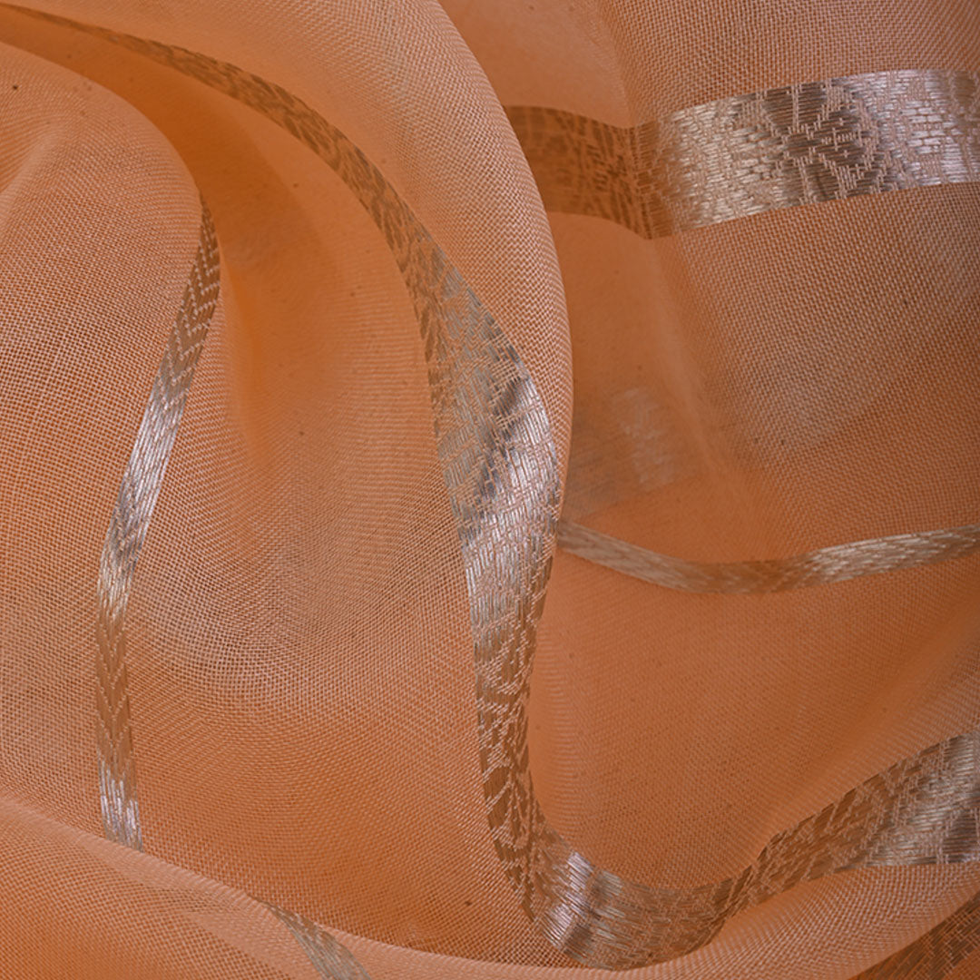 Salmon Orange Organza Fabric With Stripes