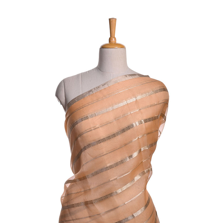 Salmon Orange Organza Tissue Fabric With Stripes