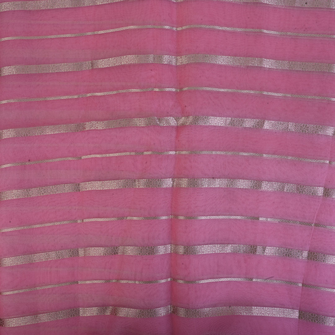 Baby Pink Organza Tissue Fabric With Stripes