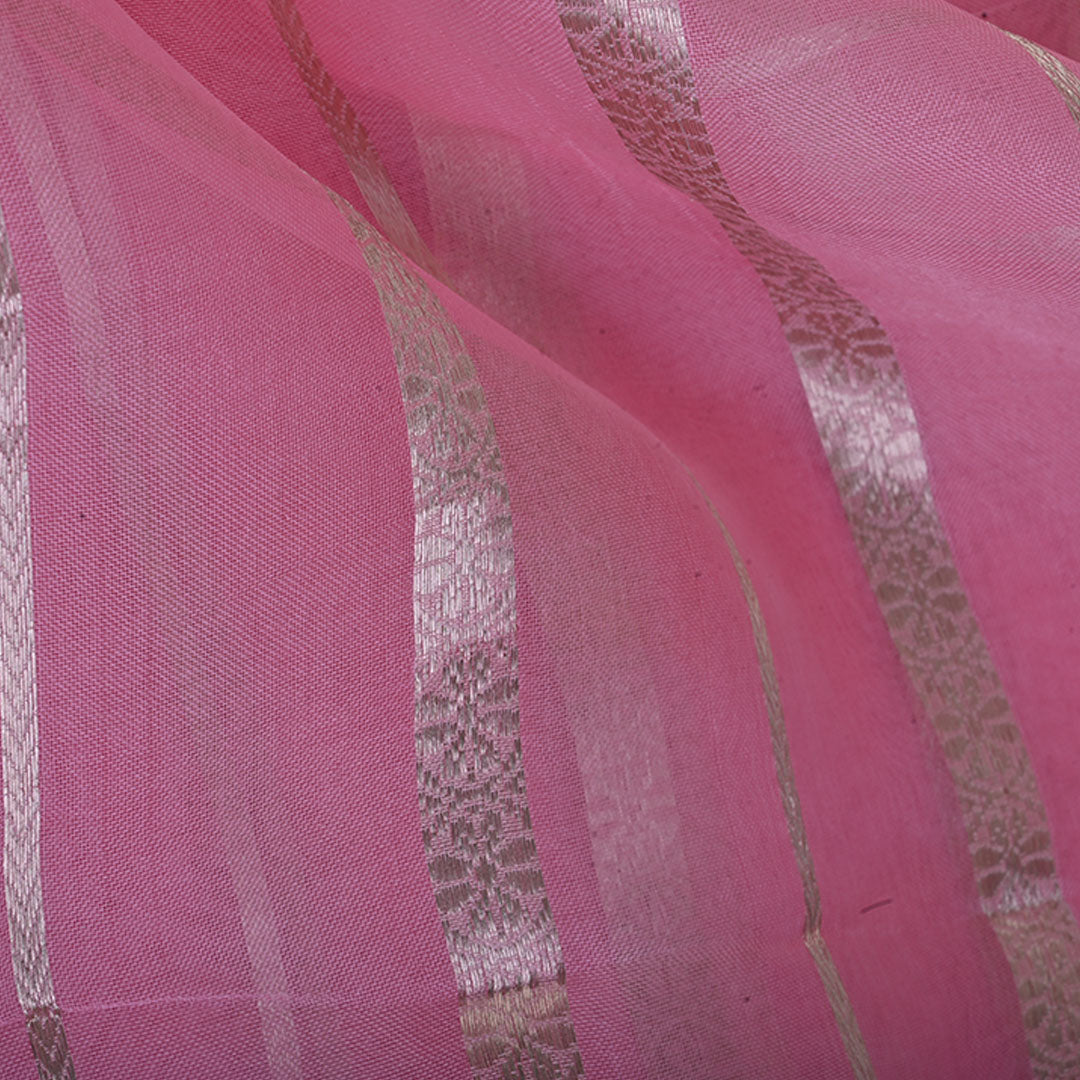 Baby Pink Organza Fabric With Stripes