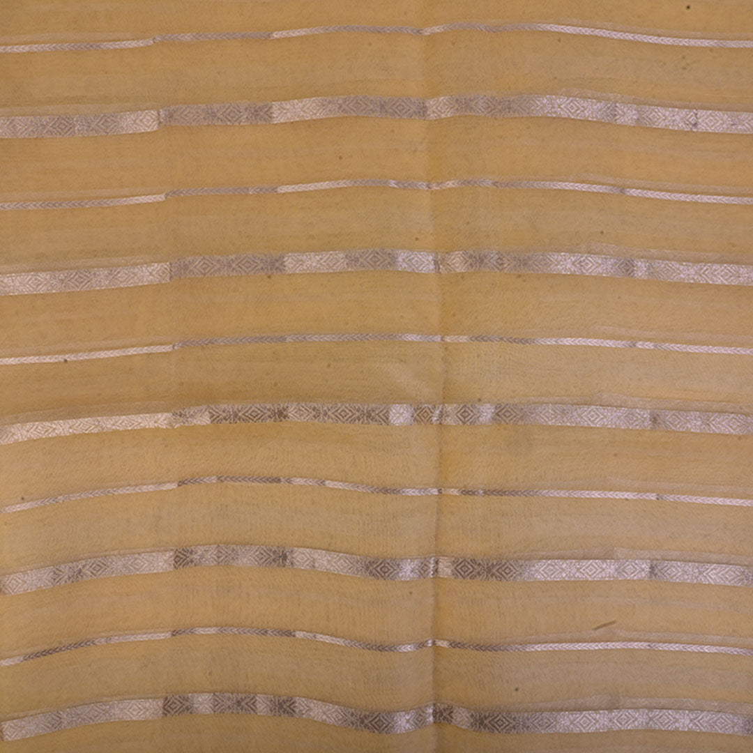 Pastel Yellow Organza Tissue Fabric With Stripes