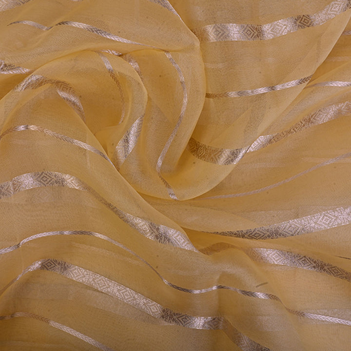 Pastel Yellow Organza Tissue Fabric With Stripes