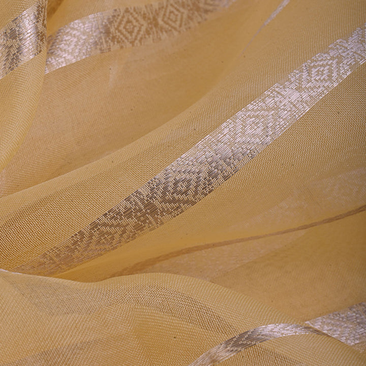 Pastel Yellow Organza Tissue Fabric With Stripes