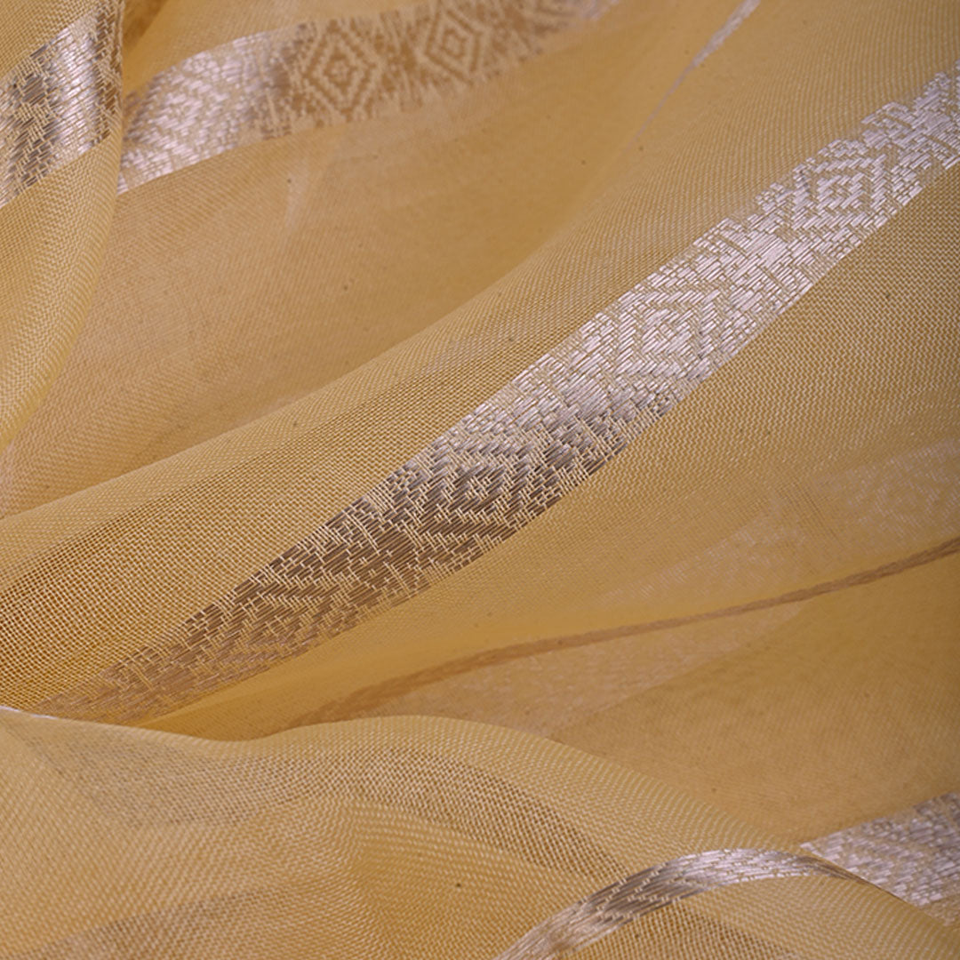 Pastel Yellow Organza Fabric With Stripes