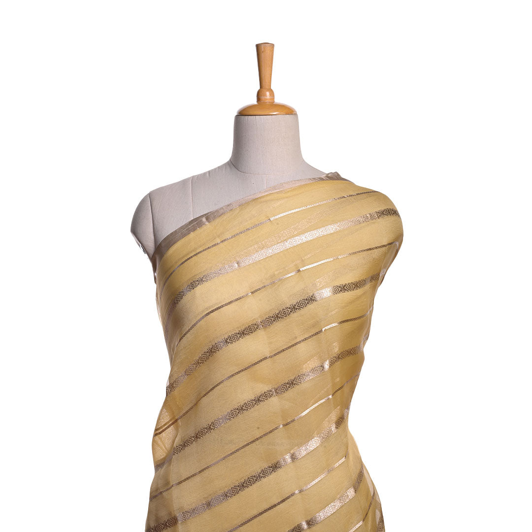 Pastel Yellow Organza Tissue Fabric With Stripes