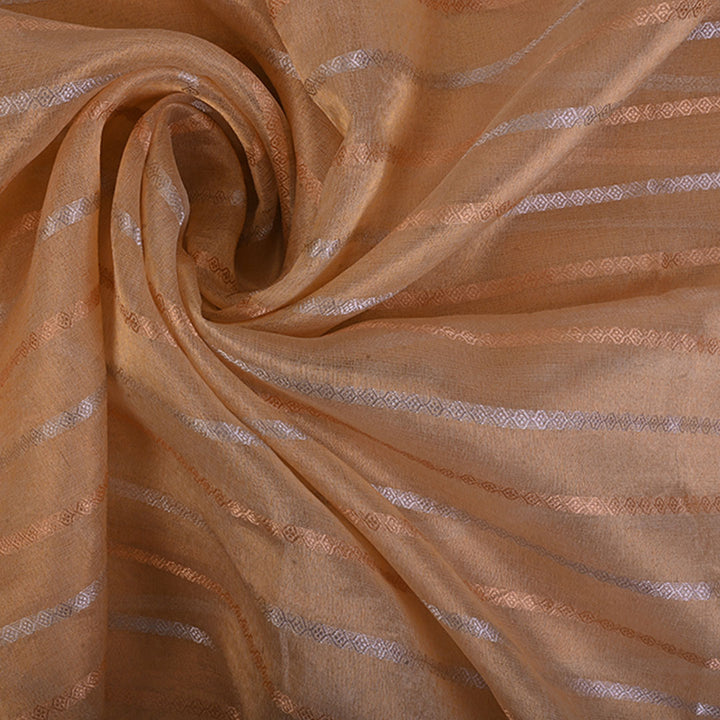 Gold Organza Tissue Fabric With Stripes