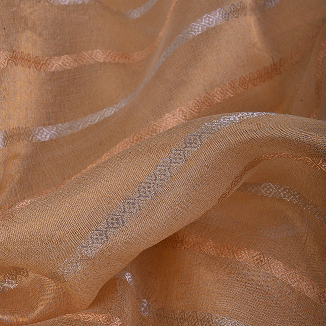 Gold Organza Tissue Fabric With Stripes