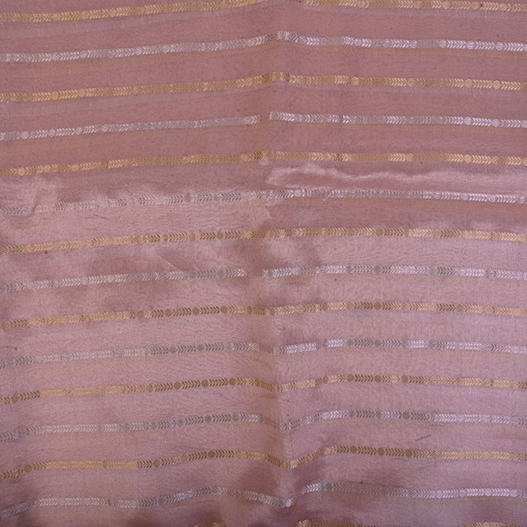 Pastel Peach Organza Tissue Fabric With Stripes