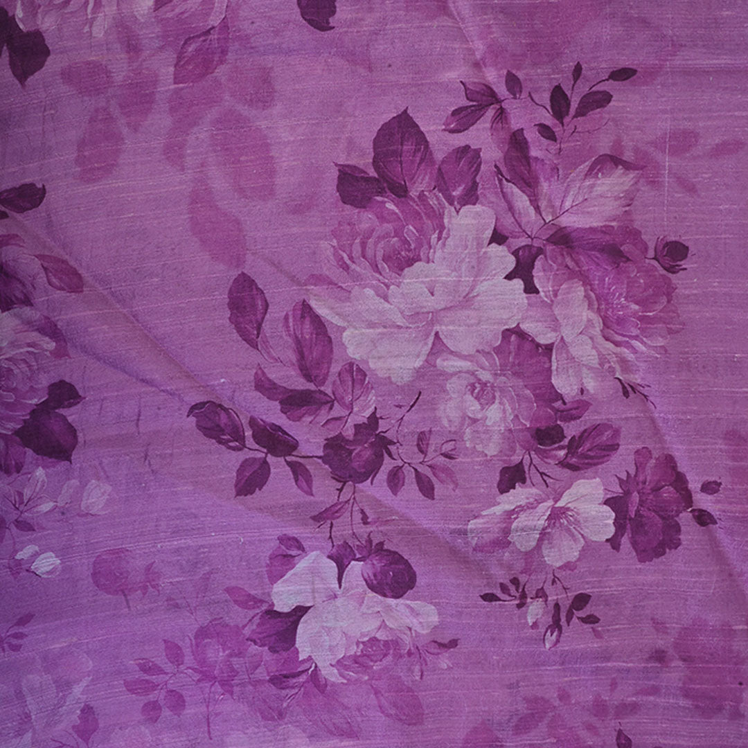 Pearly Purple Floral Printed Raw Silk Fabric