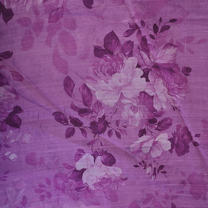 Pearly Purple Floral Printed Raw Silk Fabric