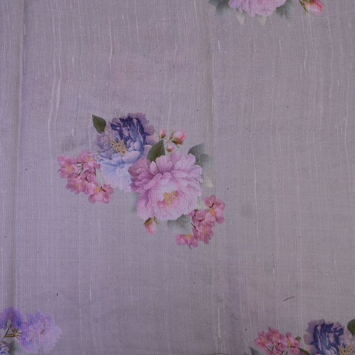 Light Gray Floral Printed Rawsilk Fabric