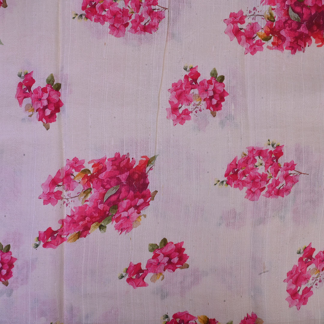 Pastel Cream Floral Printed Rawsilk Fabric