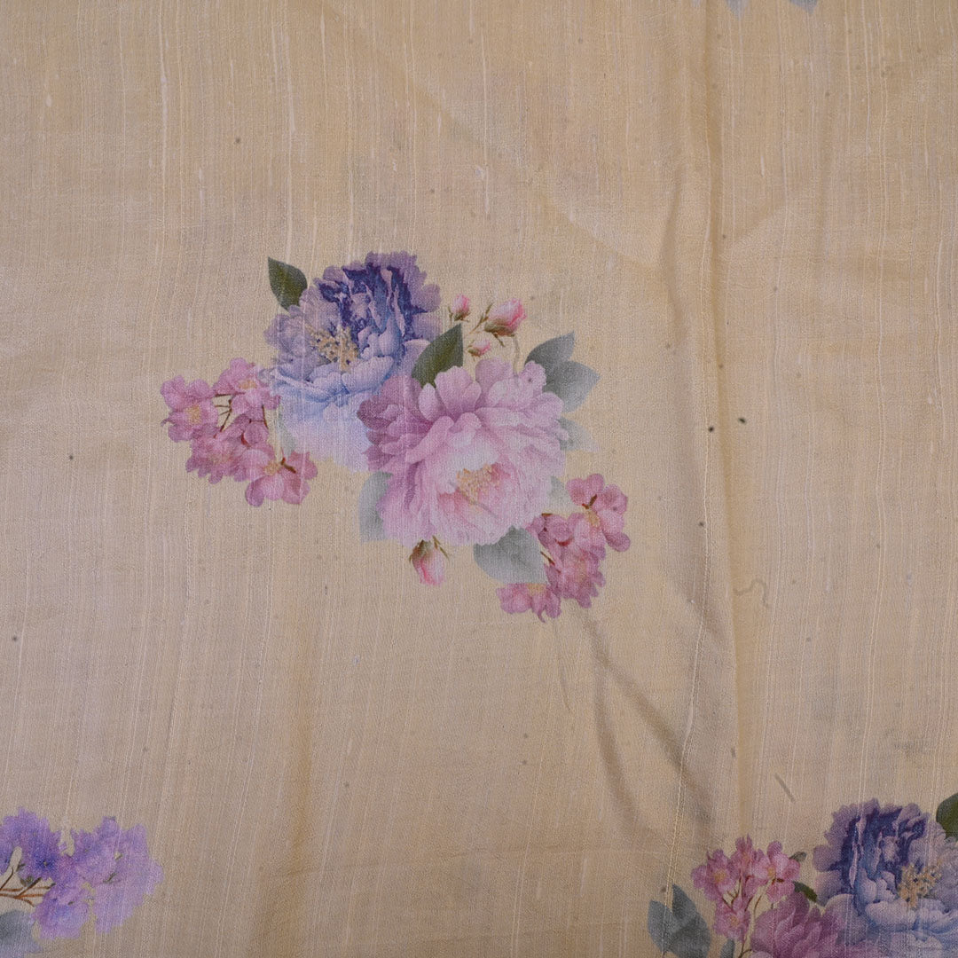 Pastel Yellow Floral Printed Rawsilk Fabric