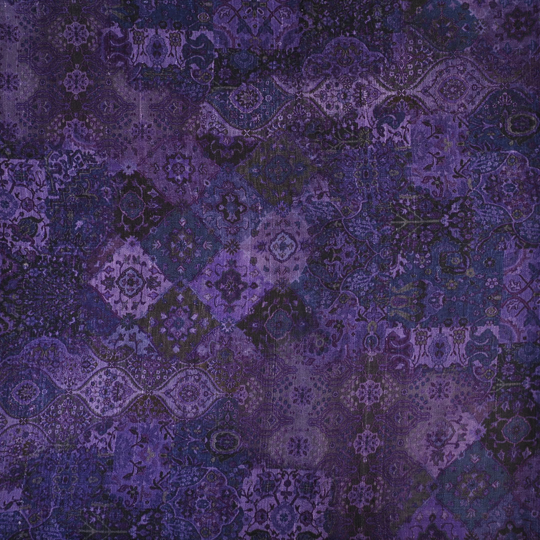 Rustic Purple Floral Printed Rawsilk Fabric