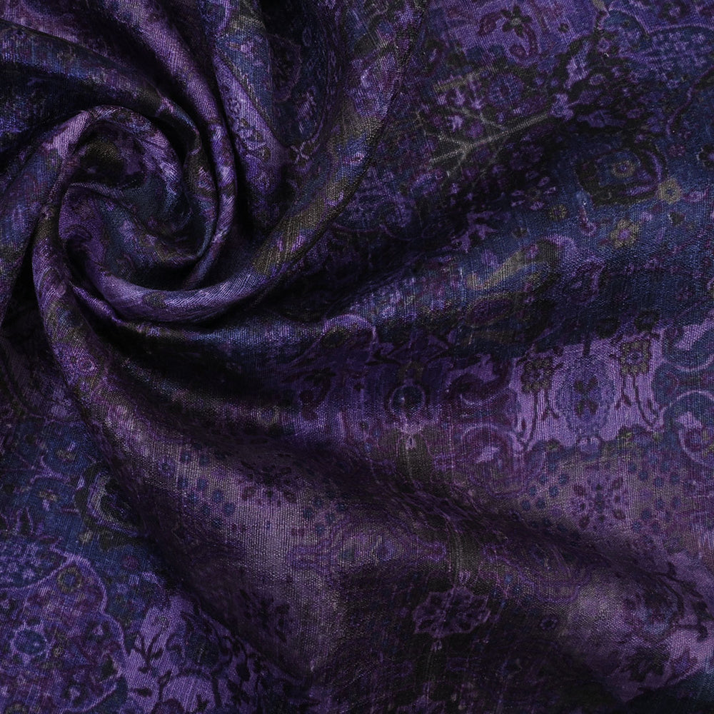 Rustic Purple Floral Printed Rawsilk Fabric