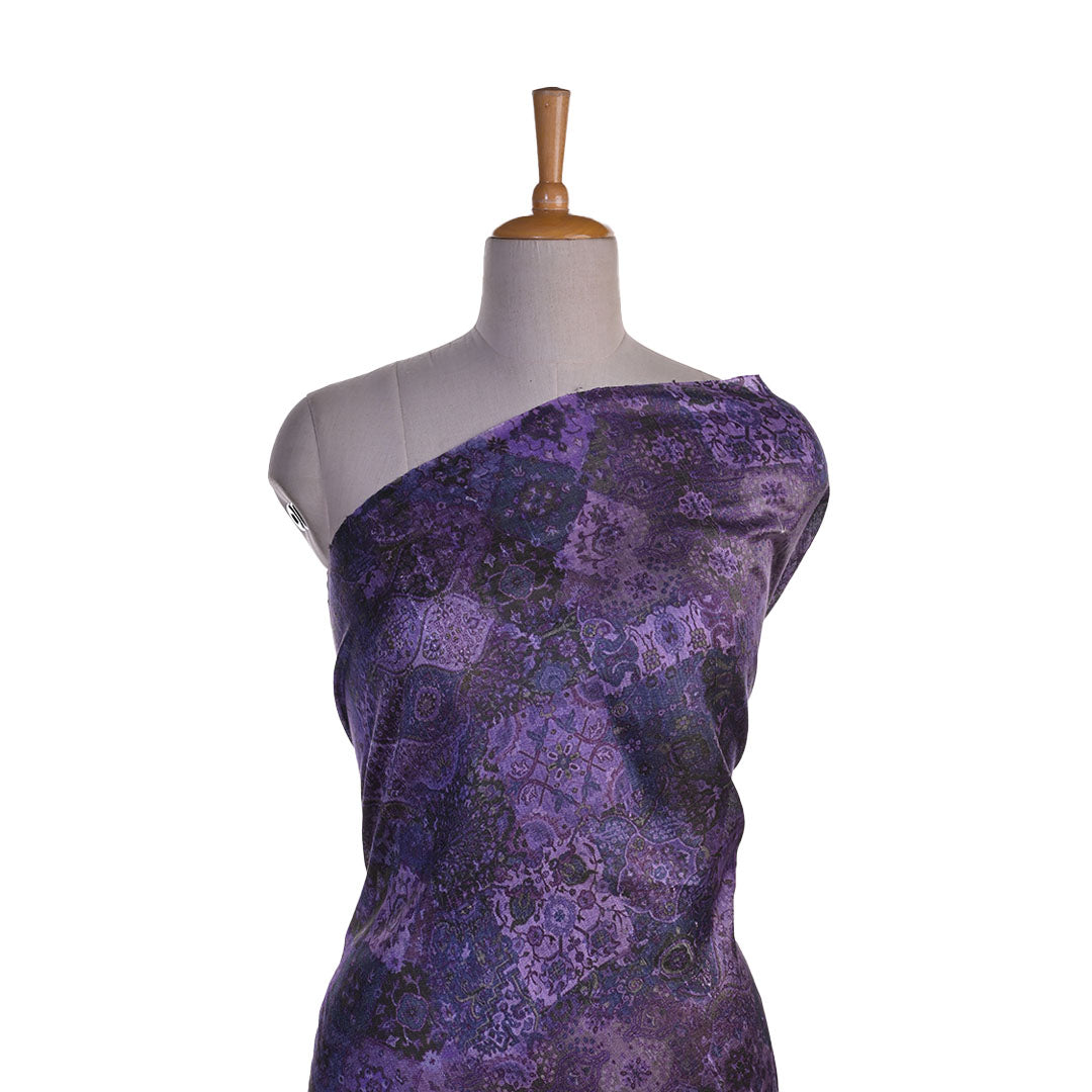 Rustic Purple Floral Printed Rawsilk Fabric