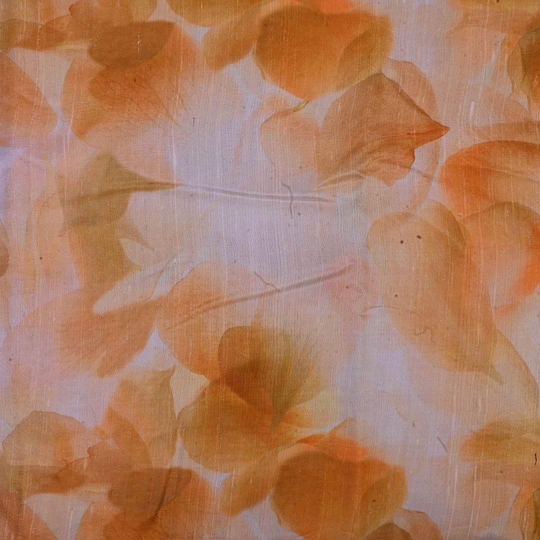 Pastel Orange Floral Printed Rawsilk Fabric