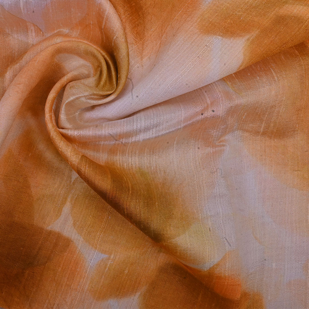 Pastel Orange Floral Printed Rawsilk Fabric