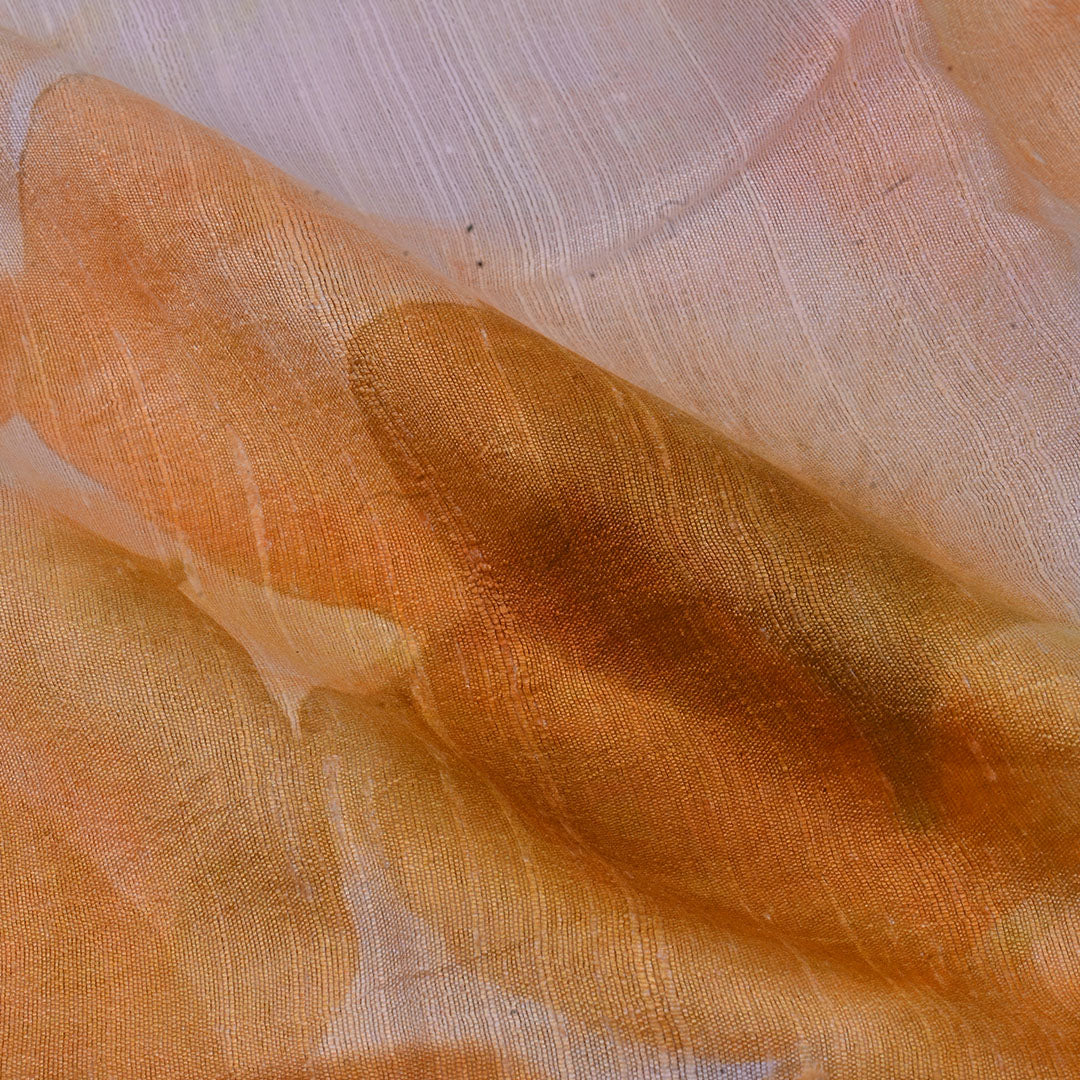 Pastel Orange Floral Printed Rawsilk Fabric