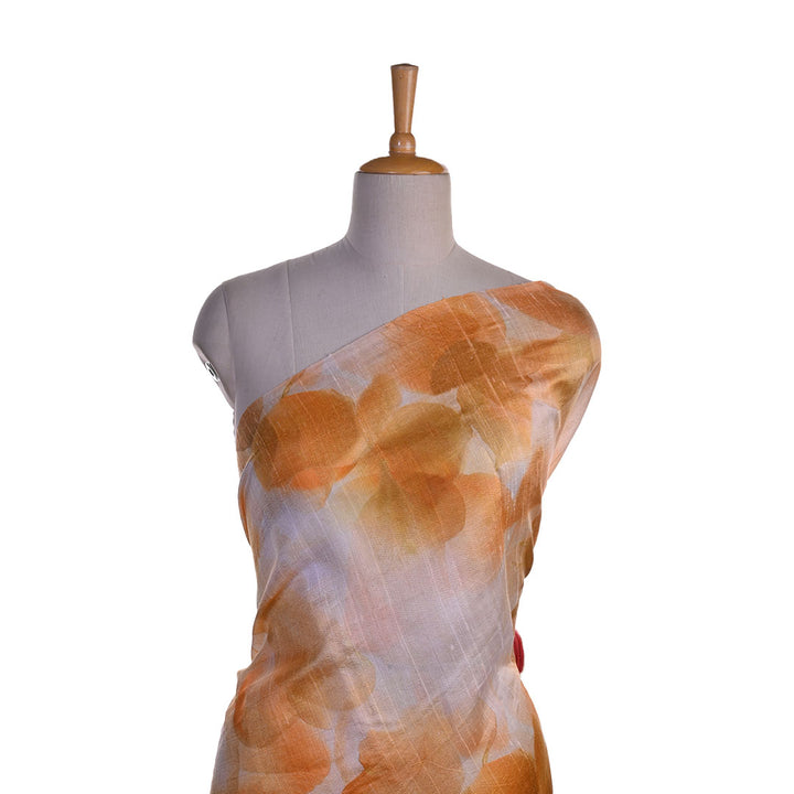 Pastel Orange Floral Printed Rawsilk Fabric