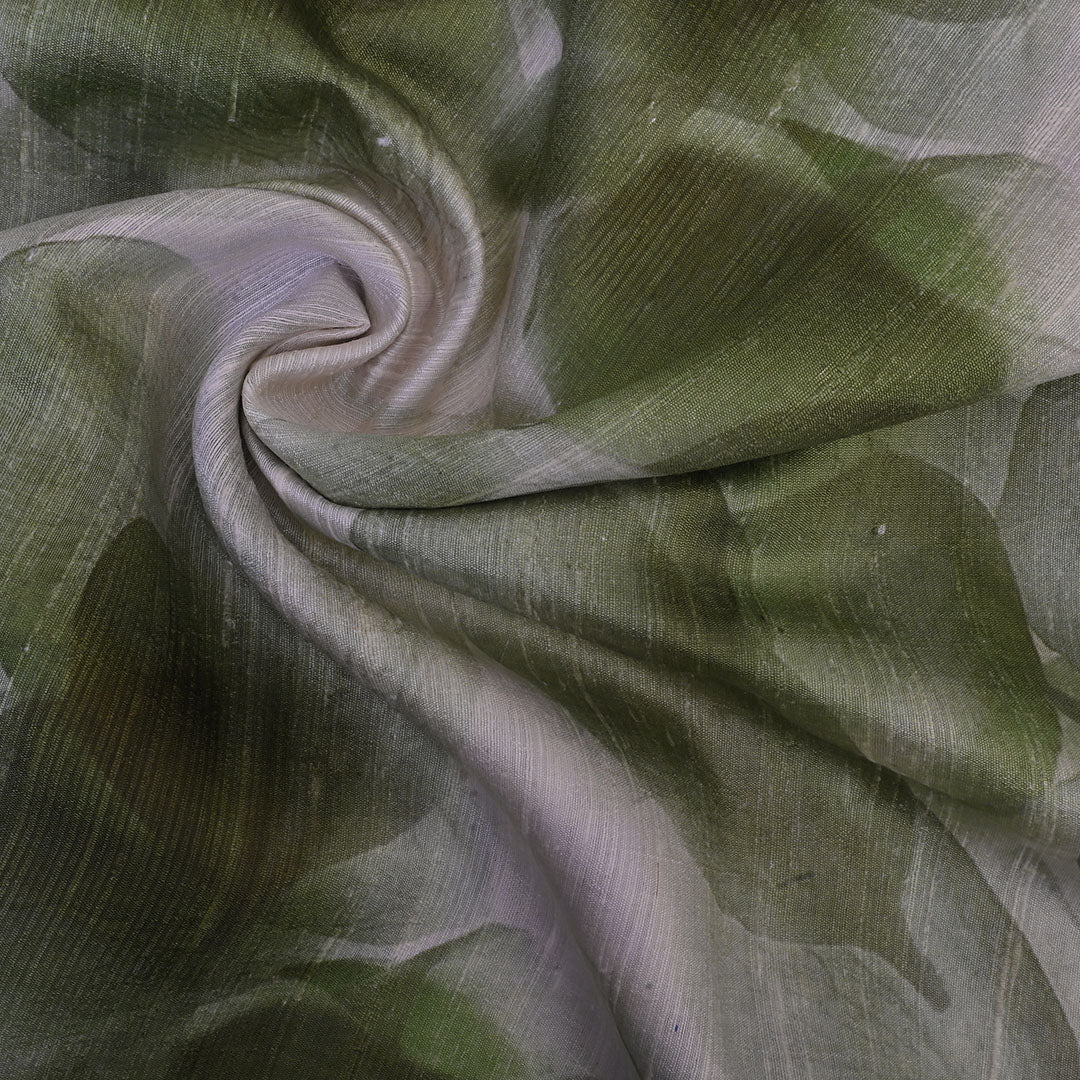 Alabaster White Floral Printed Raw Silk Fabric