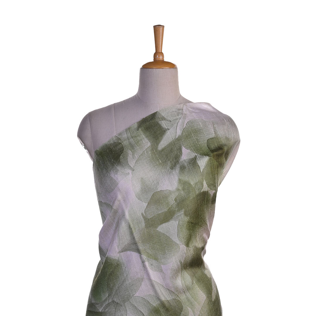 Alabaster White Floral Printed Raw Silk Fabric