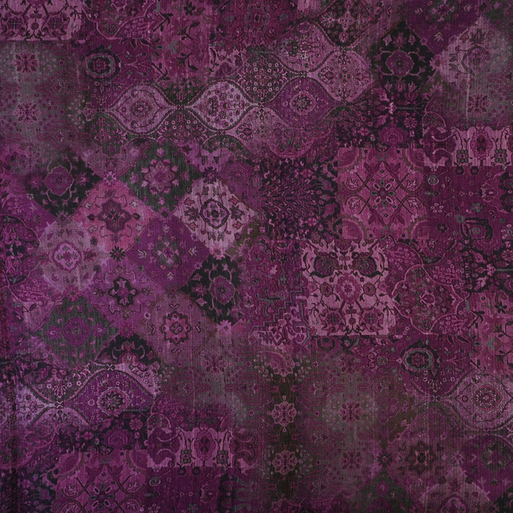 Black Currant Purple Floral Printed Rawsilk Fabric