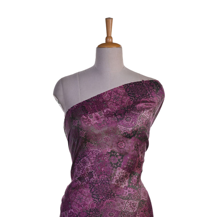 Black Currant Purple Floral Printed Rawsilk Fabric